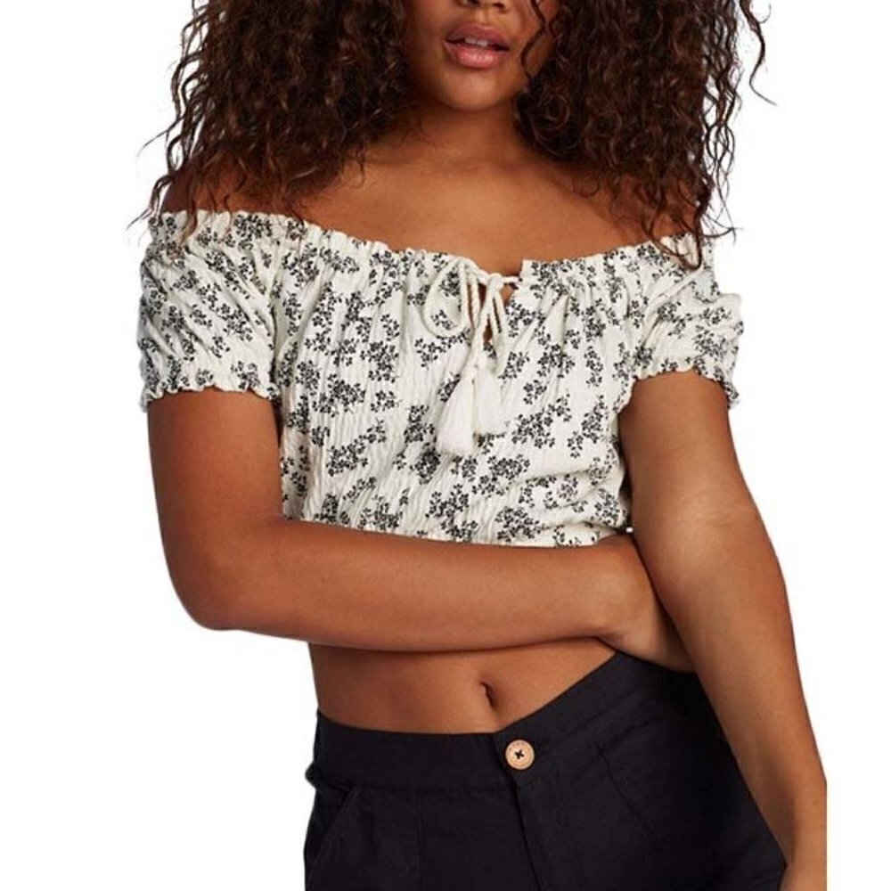 NWT Roxy Floral Off The Shoulder Crop Top Medium